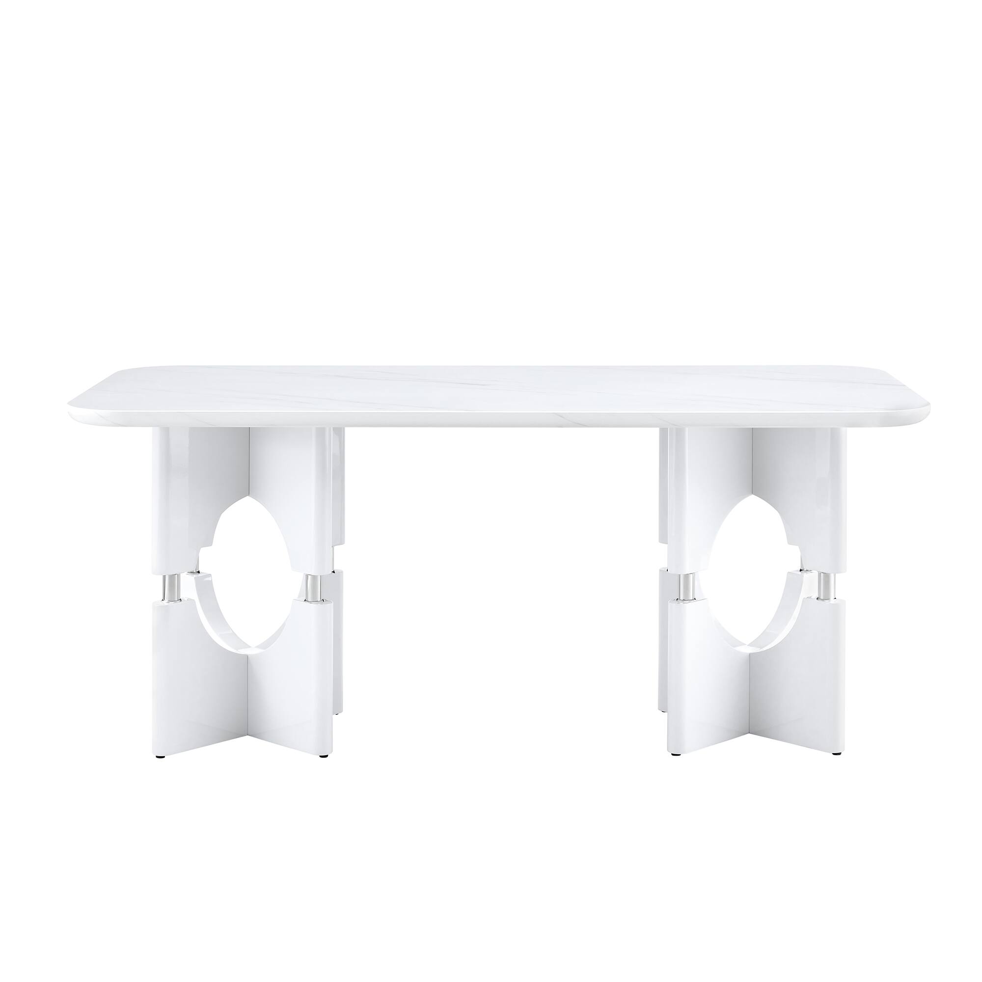 Alt View 9. Loheer - Loheer- Modern Faux Marble Dining Table 5.9x2.8x2.5 ft Hollow Metal Frame Kitchen Table For Apartments - White.