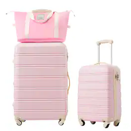 Ecooso - 2-Piece Expandable ABS Spinner Luggage Set with TSA Lock, 20-Inch and 28-Inch Suitcases, Travel Duffel, and Toiletry Bag - Light Pink