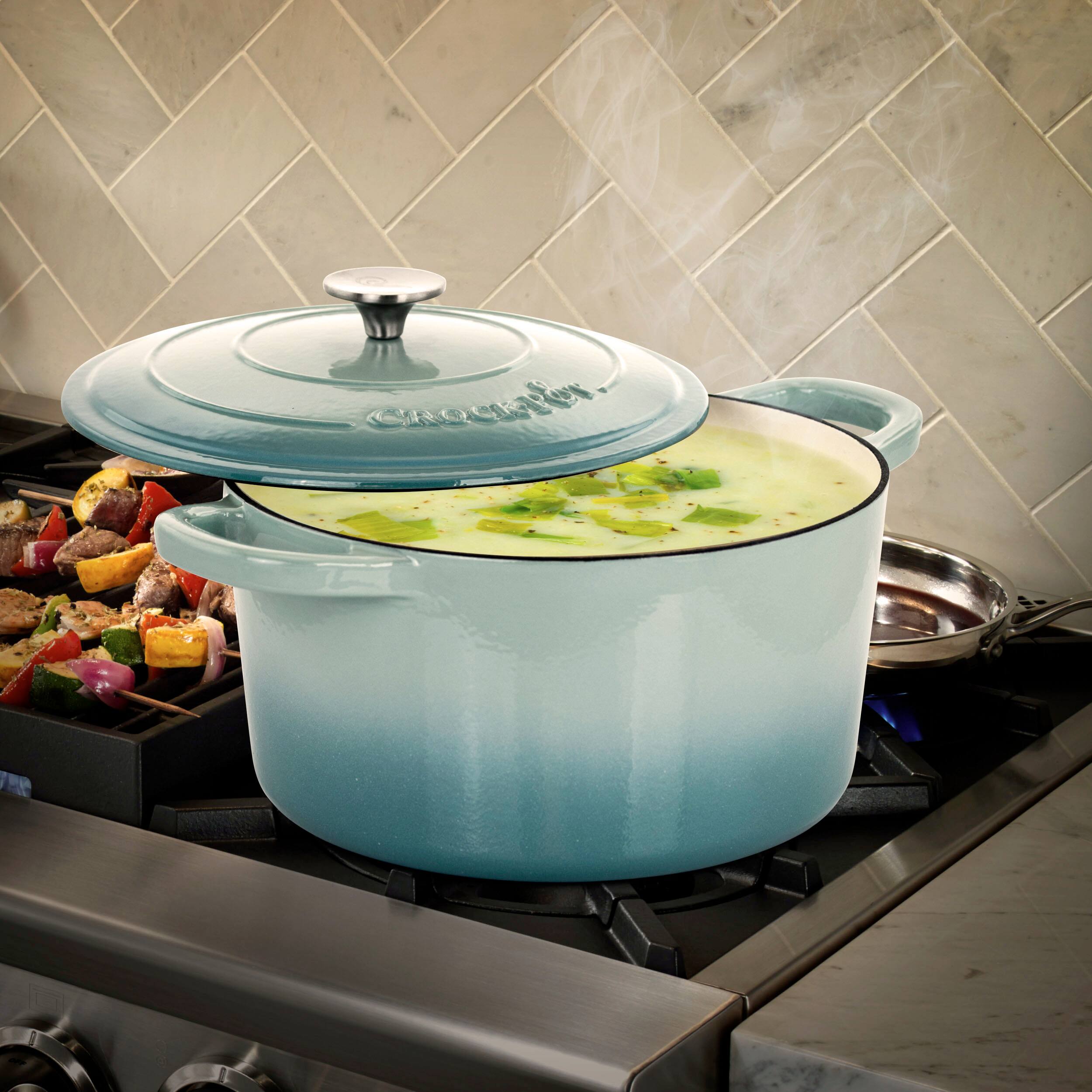 Alt View 8. Crockpot - Crock-Pot Artisan 2 Piece 7 Quarts Enamled Cast Iron Dutch Oven in Aqua Blue - Blue.