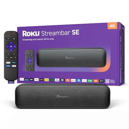 ROKU Streambar SE Streaming and sound. All-in-one.
4K
NETFLIX
Disney+
HBO MAX
peacock
hulu
ROKU Channel
YouTube
Amazon's FREEVIX
STARZ
Browse 1000s of top apps