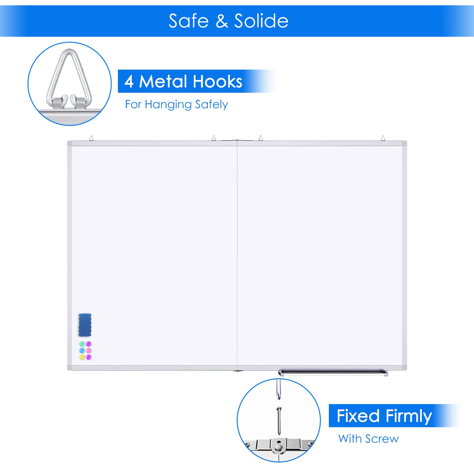 Safe & Solid

4 Metal Hooks  
For Hanging Safely

Fixed Firmly  
With Screw