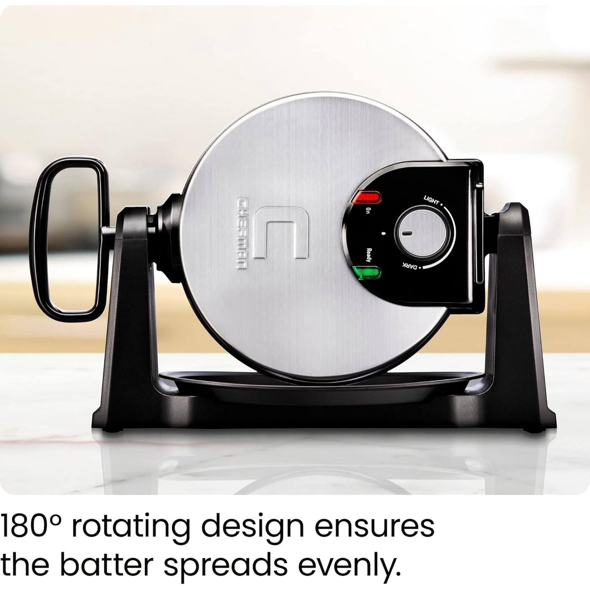 180° rotating design ensures the batter spreads evenly.
