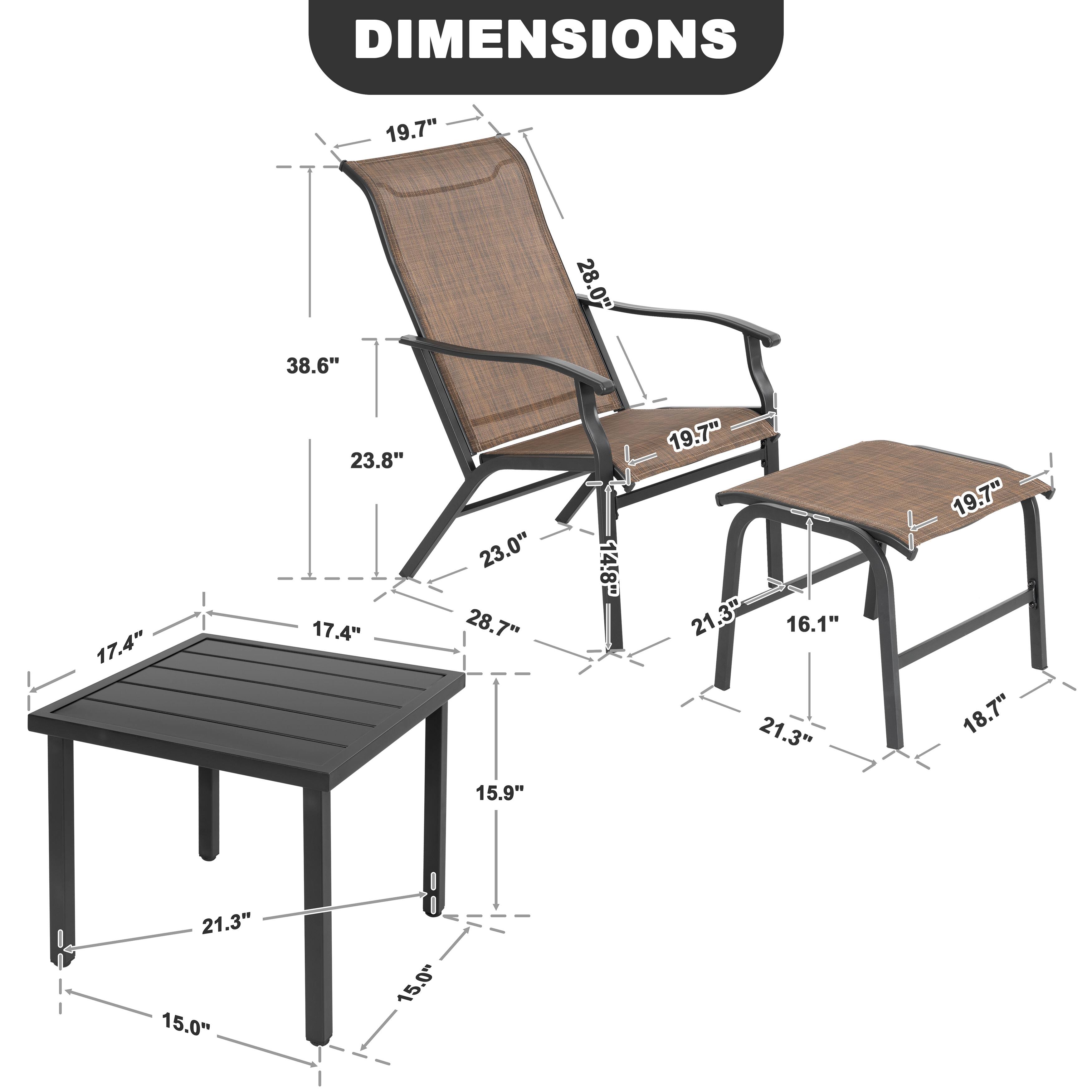DIMENSIONS  
19.7" 28.0" 38.6" 17.4" 23.8" 17.4" 23.0" 28.7" 14.8" 19.7" 21.3" 16.1" 21.3" 19.7" 18.7" 15.9" 21.3" 15.0" 15.0"