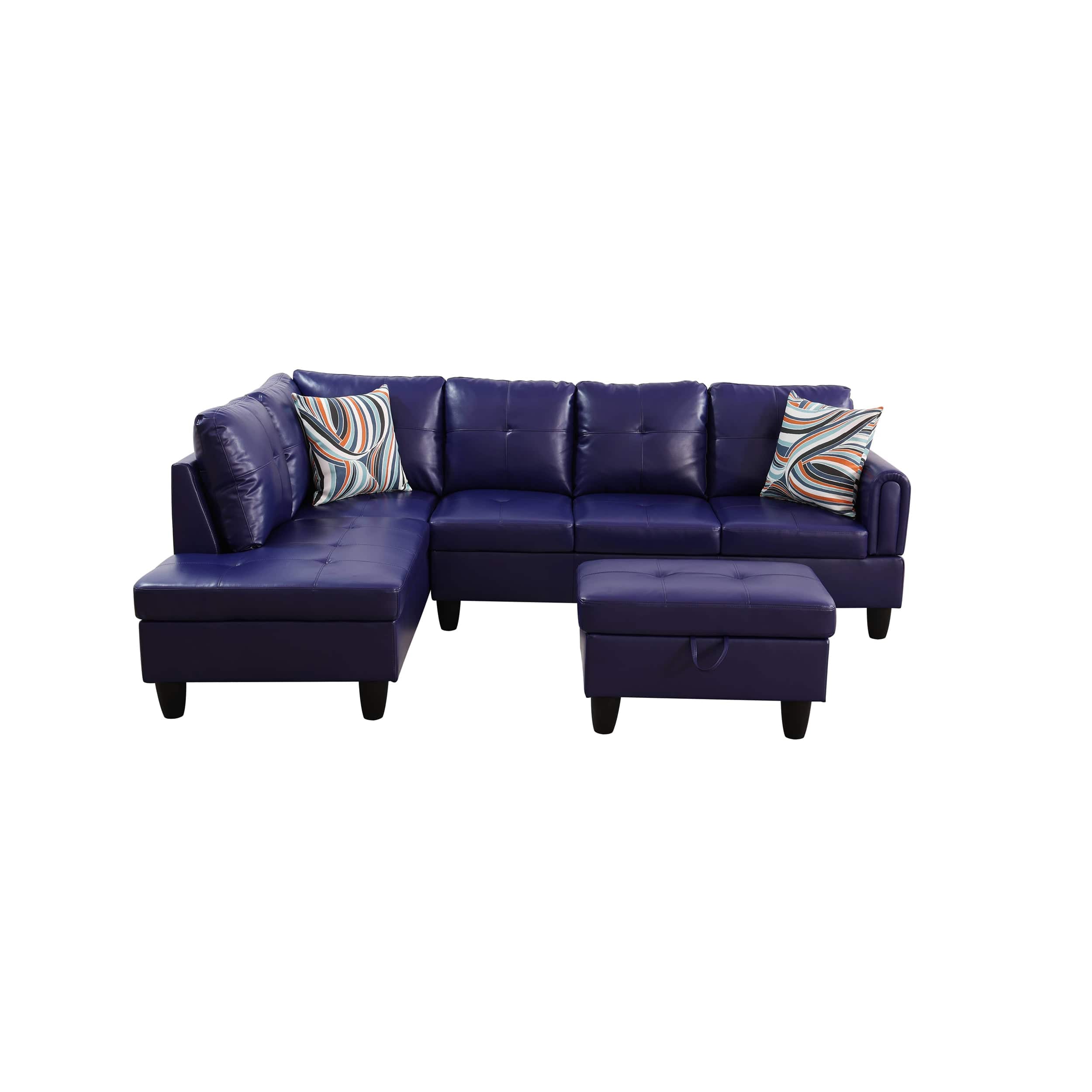 Boyel Living - Premium Semi PU Upholstered Sofa Solid Wood Frame Double Spring with Left Chaise Lounge - Deep Purple