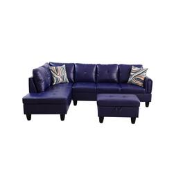 Boyel Living - Premium Semi PU Upholstered Sofa Solid Wood Frame Double Spring with Left Chaise Lounge - Deep Purple