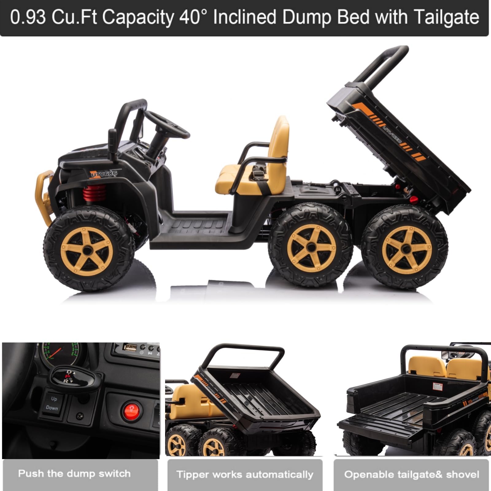 0.93 Cu.Ft Capacity 40° Inclined Dump Bed with Tailgate

- Push the dump switch
- Tipper works automatically
- Openable tailgate & shovel