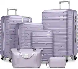 BreeBe - Luggage Sets 6 Piece with Duffel Bags, Hardside Expandable Suitcases with Spinner Wheels TSA Lock - Lavender