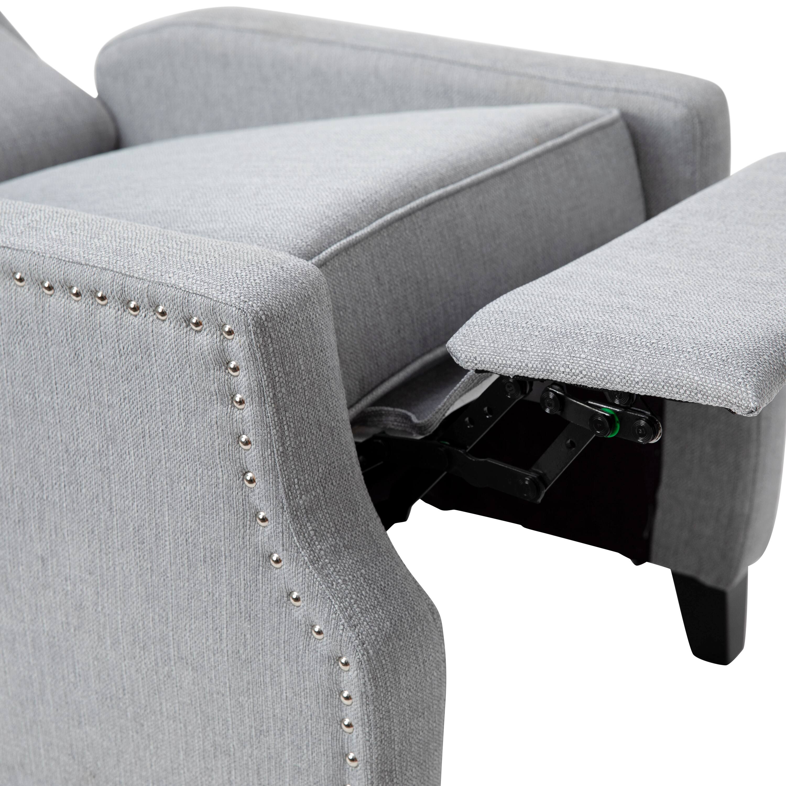 Alt View 10. Emma + Oliver - Leeds Fabric Upholstered Easy Push Back Recliner - Classic Wingback Design with Nailhead Accent Trim and Footrest - Gray.