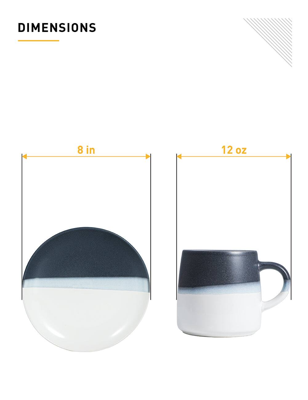 Alt View 3. Table 12 - Table 12 Bruckner Stoneware 8-Piece Set, Four 12-Ounce Coffee Mugs & Four 8" Salad Plates, Dishwasher & Microwave Safe - 3 Color.