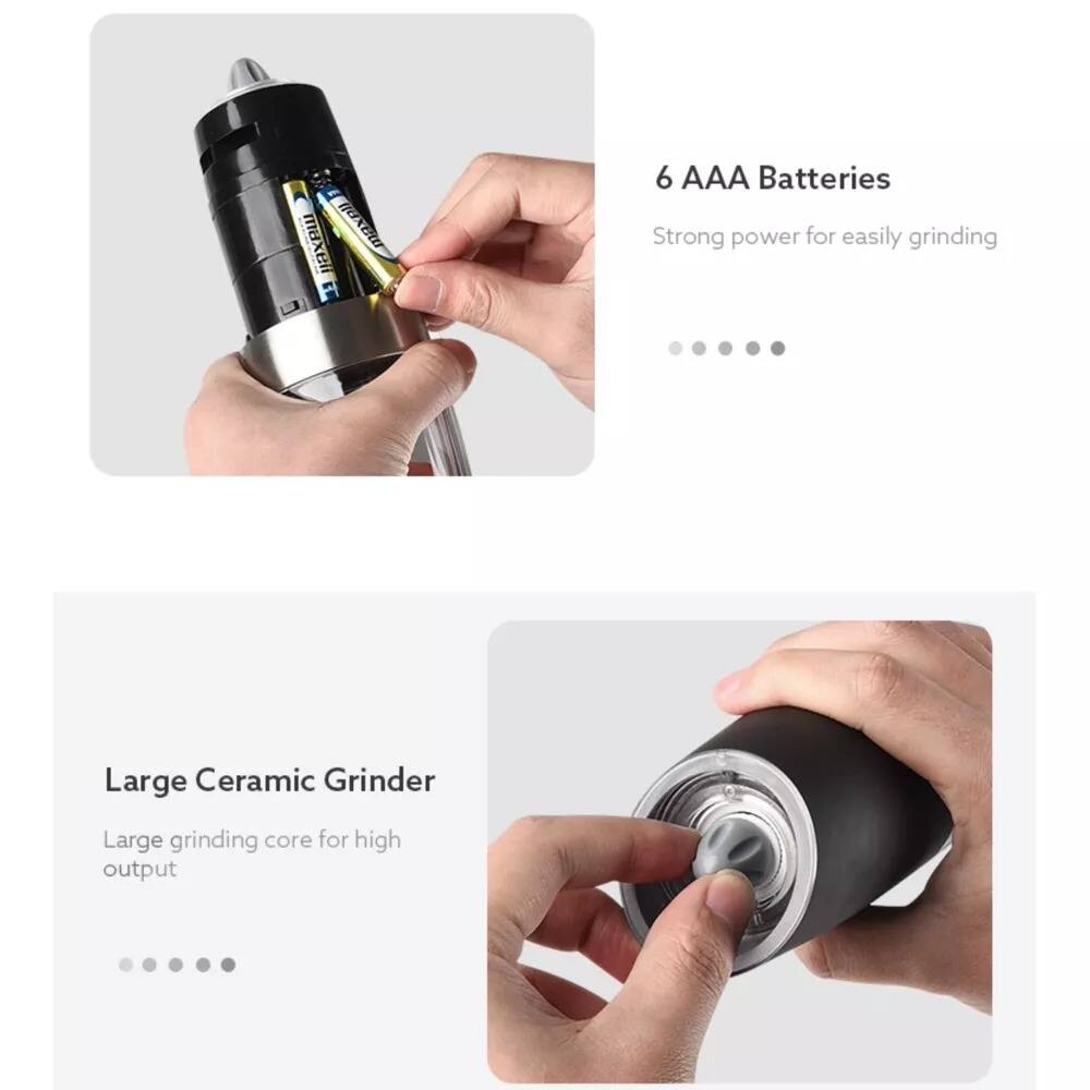 6 AAA Batteries  
Strong power for easily grinding  

Large Ceramic Grinder  
Large grinding core for high output