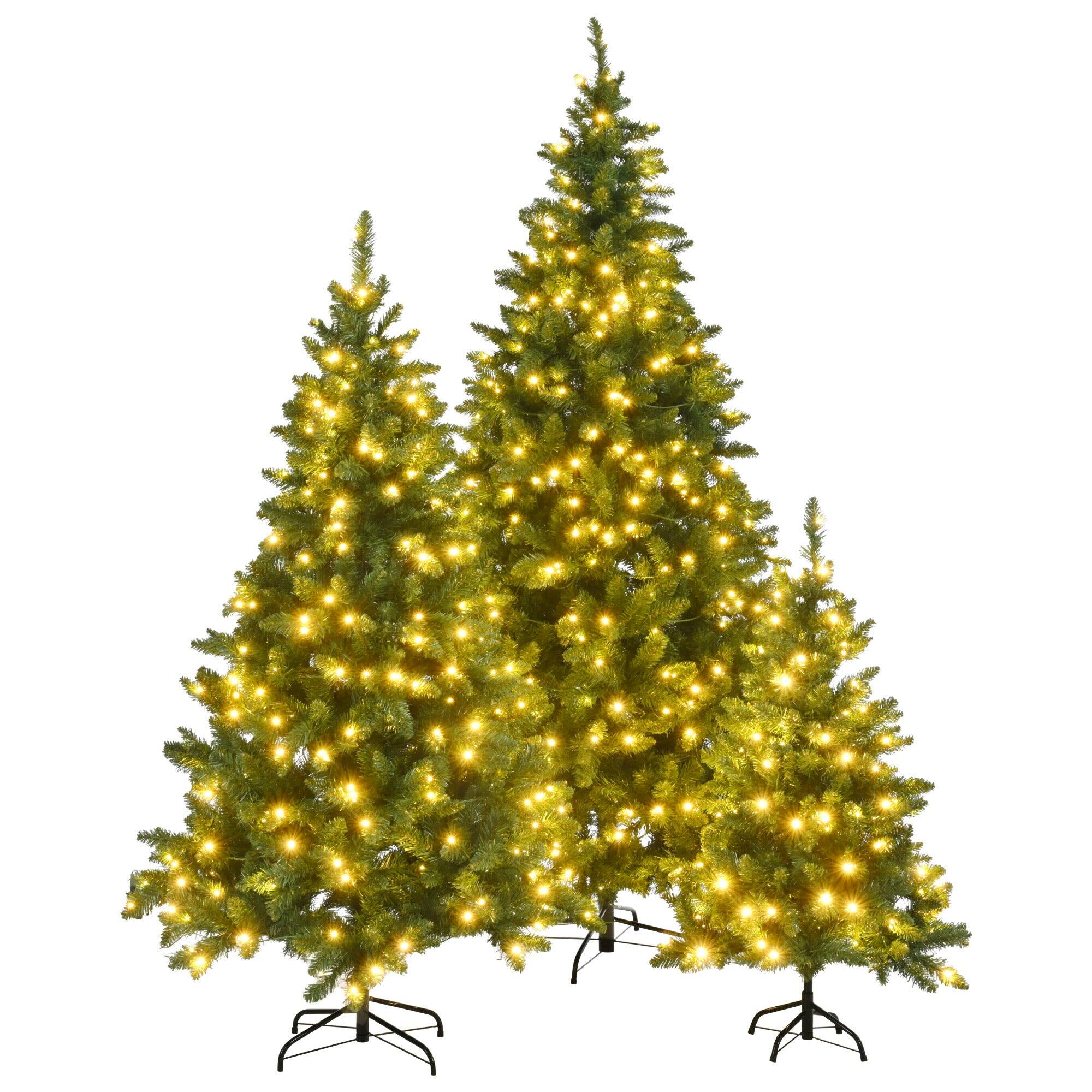 Alt View 4. Hivvago - 8FT, 6FT, 4FT Pre-Lit Green Pine Set of 3 Hinged Xmas Trees with 820 Warm-Yellow LED Lights and 2539 Branch Tips - Green.