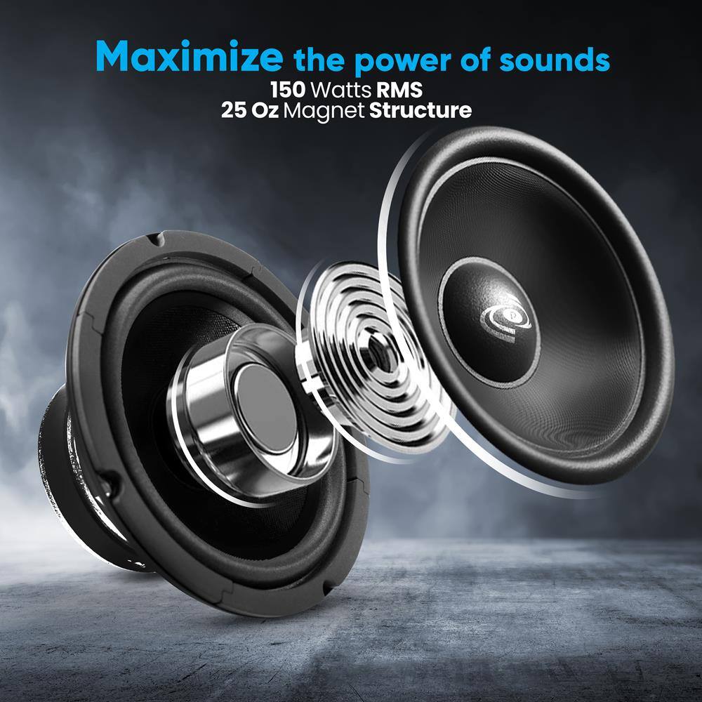 Maximize the power of sounds  
150 Watts RMS  
25 Oz Magnet Structure