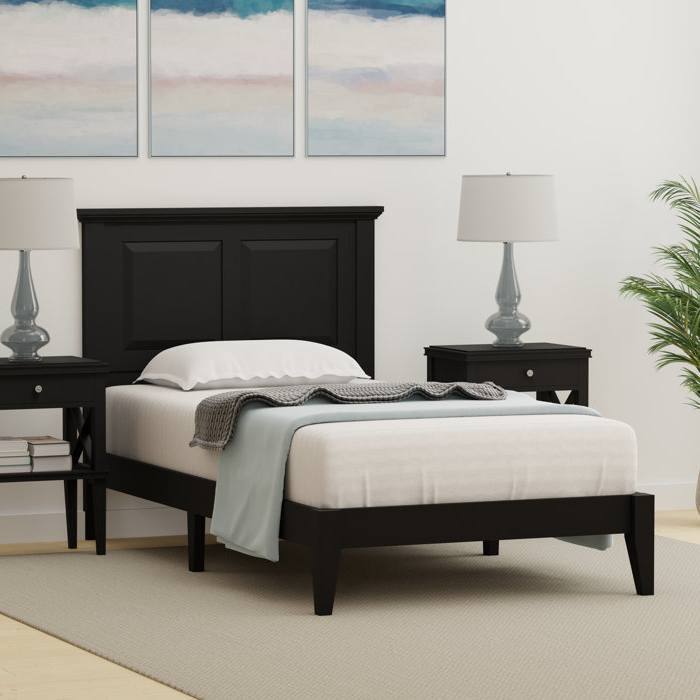 Left. Hivvago - Hivvago Twin Traditional Solid Oak Wooden Platform Bed Frame with Headboard - Black.