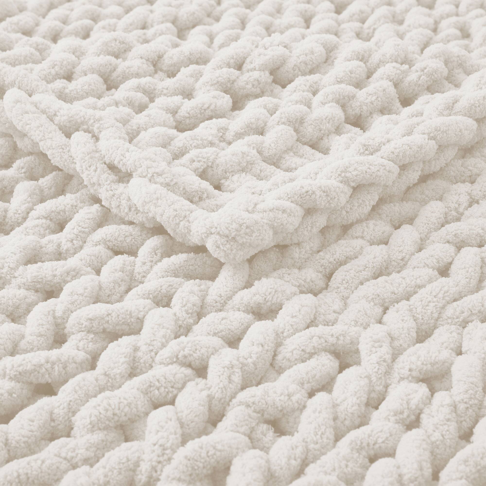 Angle. Peace Nest - Peace Nest Handmade Chunky Knit Chenille Yarn Throw Blanket 50"x60", White - White.