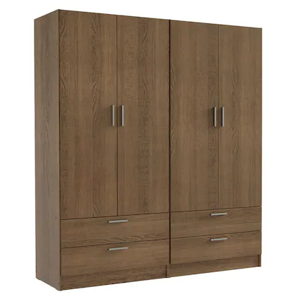 Front. Madesa - Madesa 4 Doors 4 Drawers Wardrobe with Shelves and Hanging Space 63"L - Rustic - Brown.
