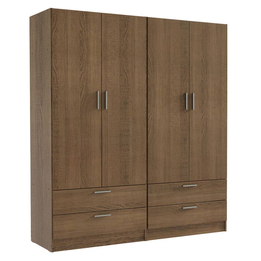 Front. Madesa - Madesa 4 Doors 4 Drawers Wardrobe with Shelves and Hanging Space 63"L - Rustic - Brown.
