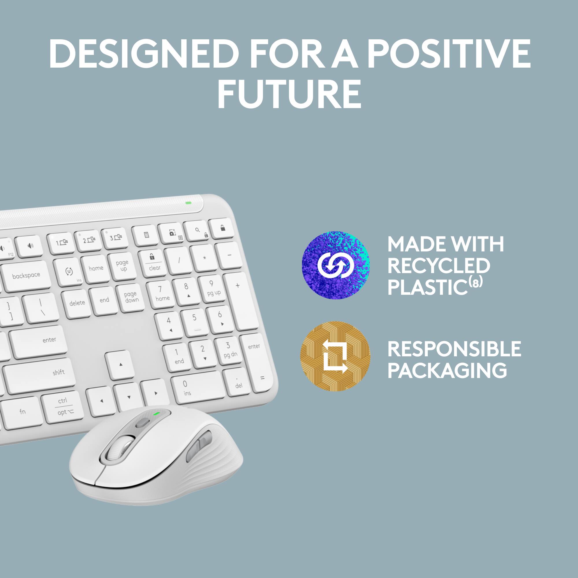 DESIGNED FOR A POSITIVE FUTURE
MADE WITH RECYCLED PLASTIC (8)
RESPONSIBLE PACKAGING