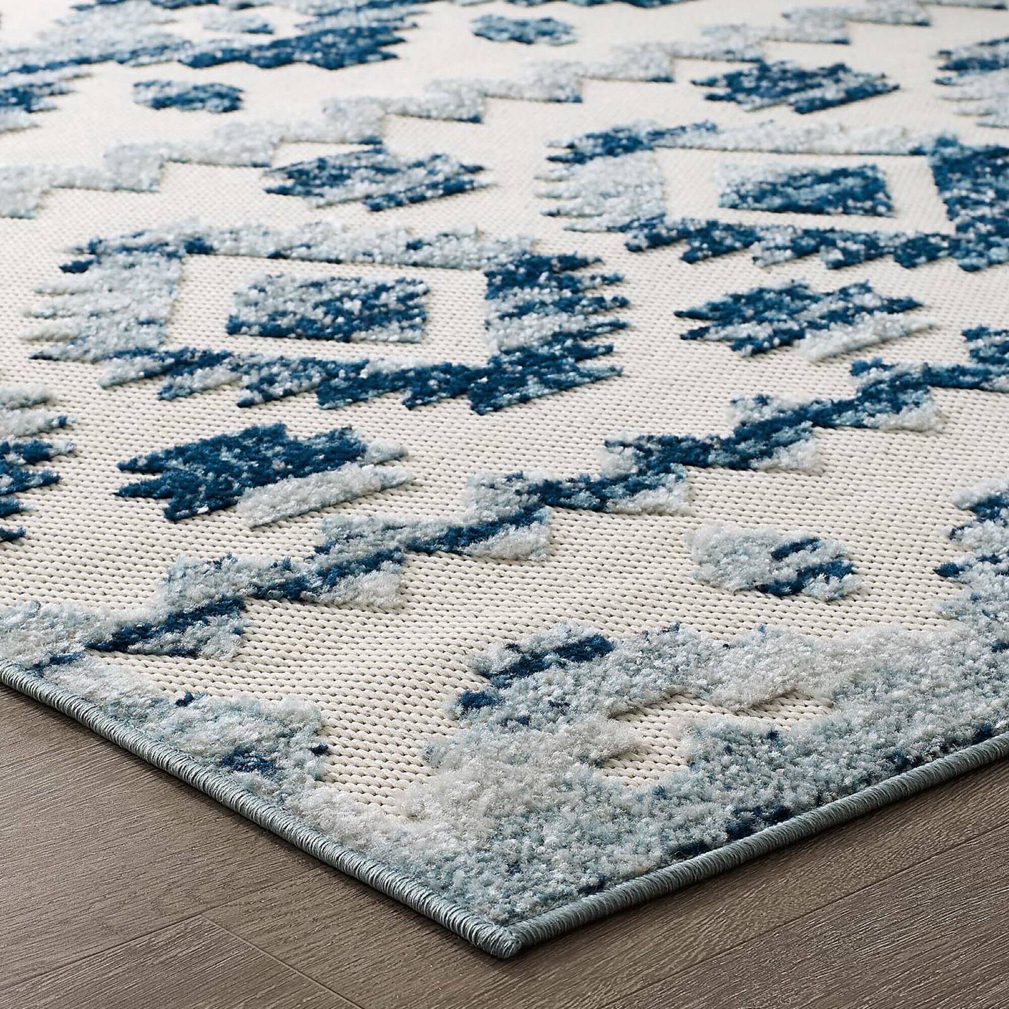Alt View 2. Modway - Reflect Takara Abstract Diamond Moroccan Trellis Indoor and Outdoor Area Rug - Ivory and Blue.
