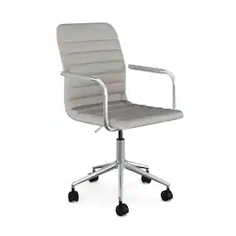 Martha Stewart - Taytum Upholstered Swivel Home Office Chair with Integrated Armrests - Gray Faux Leather/Polished Nickel Frame