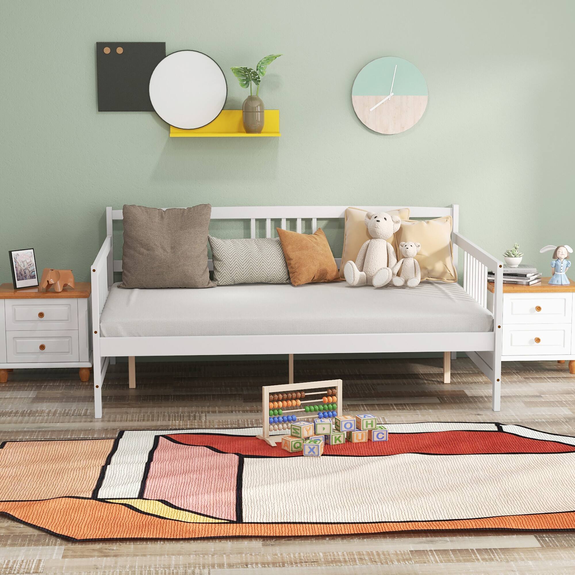 Alt View 4. Costway - Costway Full Size Daybed Frame Solid Wood Sofa Bed for Living Room Bedroom - White.