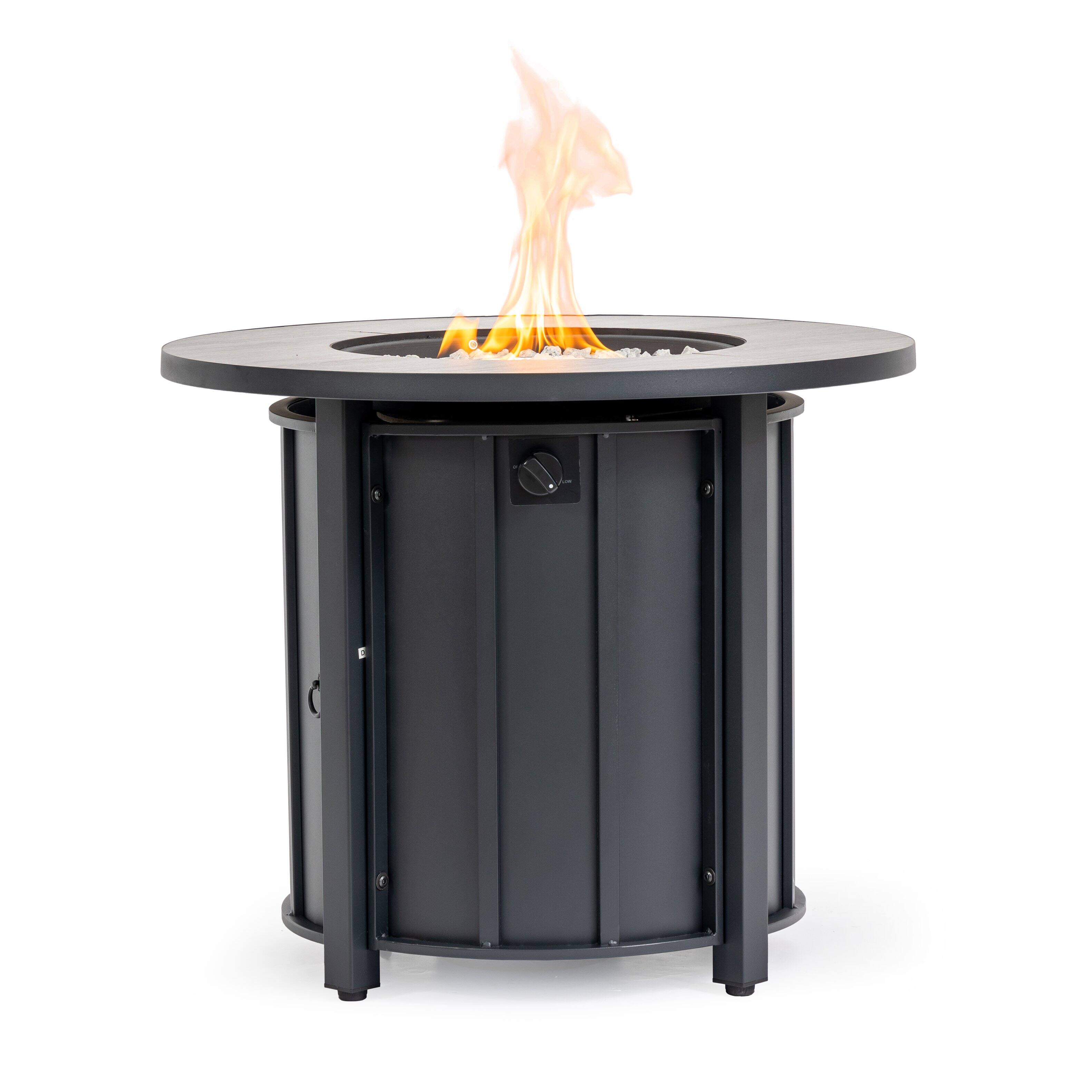 Angle. Dexmalle - Dexmalle-30" Propane Gas Fire Pit Table,Wood Grain Ceramic Tabletop-Black.