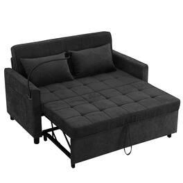Boyel Living - 56.9 inch Loveseat Sofa with Reversible Backrest Cushion Side Pockets Two USB Ports and Phone Holder in Black - Black