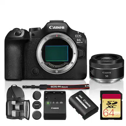 Canon EOS R6 Mark III
Canon 50
Canon LP-E6P
Canon XC 64G