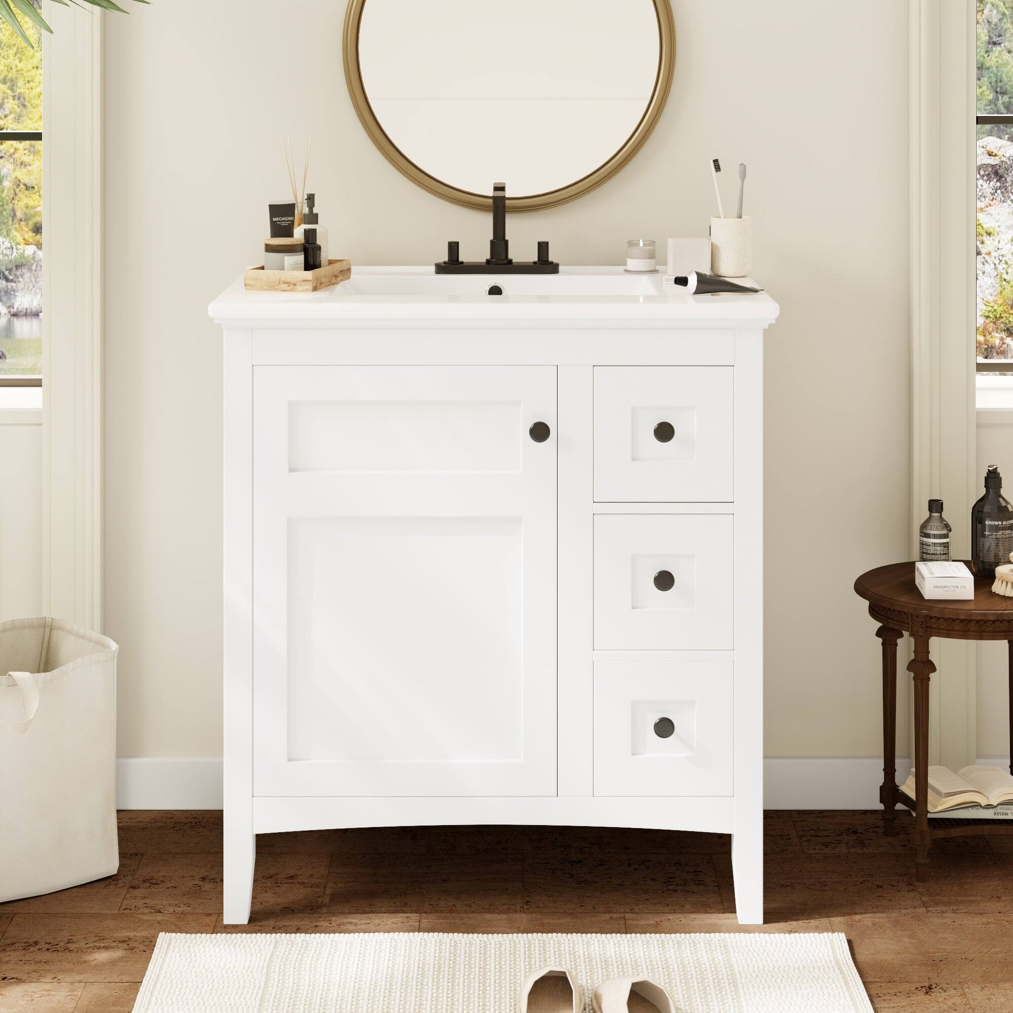 Alt View 1. Boyel Living - 30 Inch Bathroom Vanity with Ceramic Sink Three Drawers White - White.