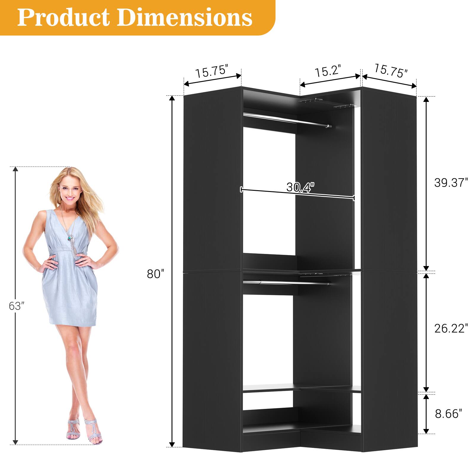 Product Dimensions: 15.75" x 15.2" x 30.4" x 39.37" x 80" x 63" x 26.22" x 8.66"