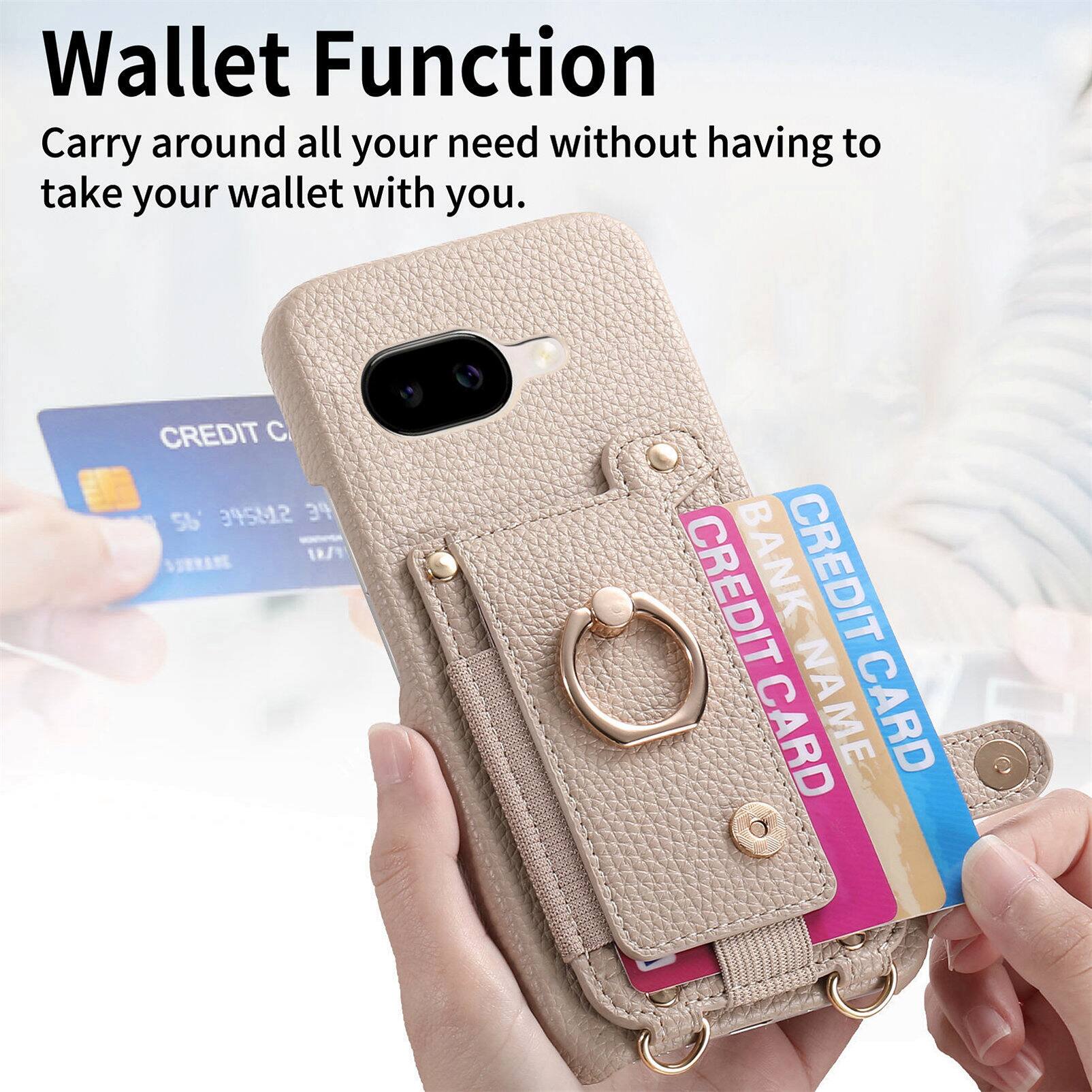 Wallet Function  
Carry around all your needs without having to take your wallet with you.  

CREDIT CARD  
BANK NAME  
CREDIT CARD  
CREDIT CARD