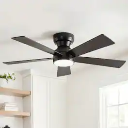 LUCKY ONE - 46" Ceiling Fan with Light Remote 5 Plywood Blades DC Motor 6-Speed - Matte Black