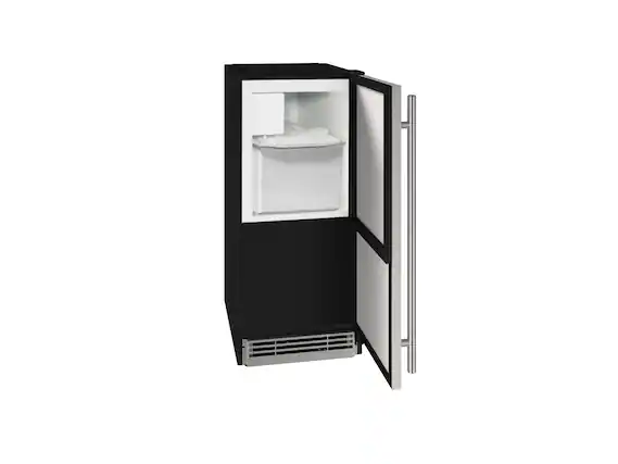 Angle. U-Line - 15" 25-lb Freestanding Icemaker - Stainless Steel Solid.
