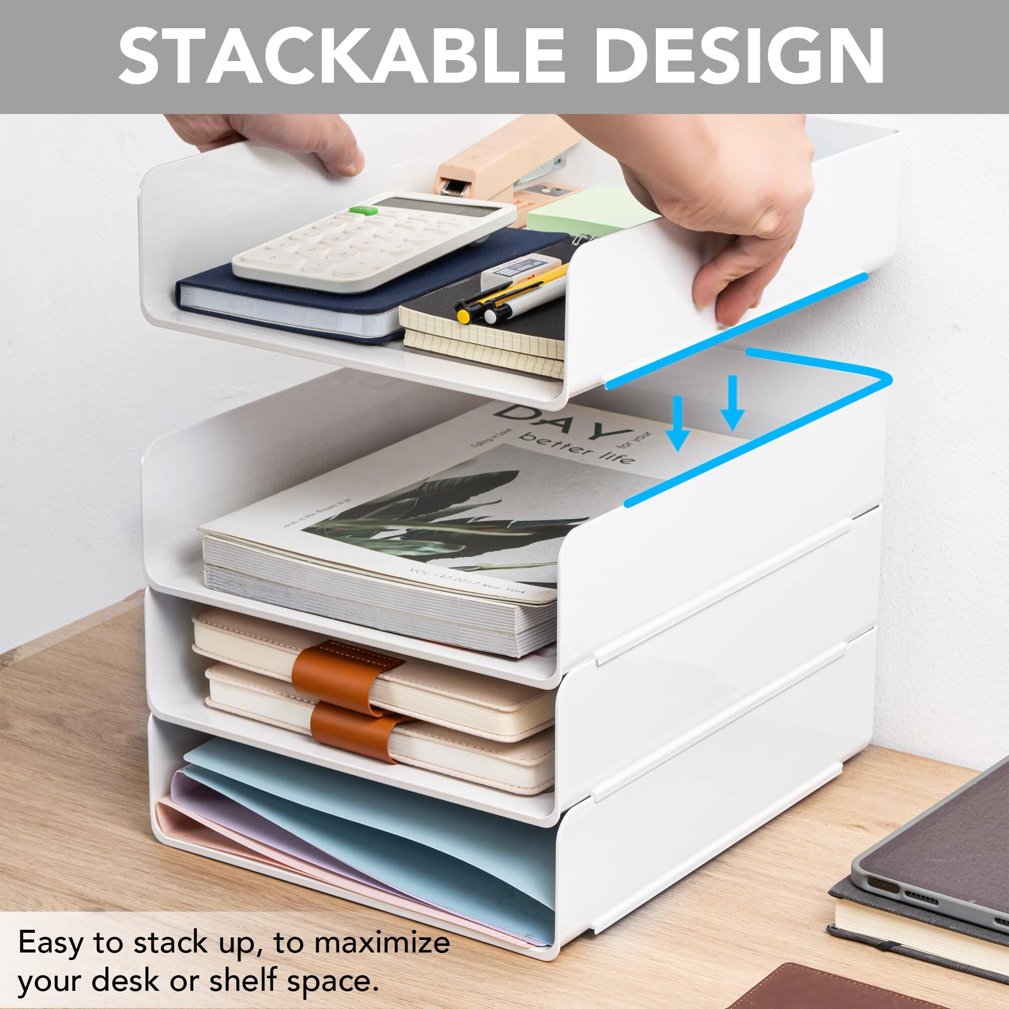 STACKABLE DESIGN

Easy to stack up, to maximize your desk or shelf space.