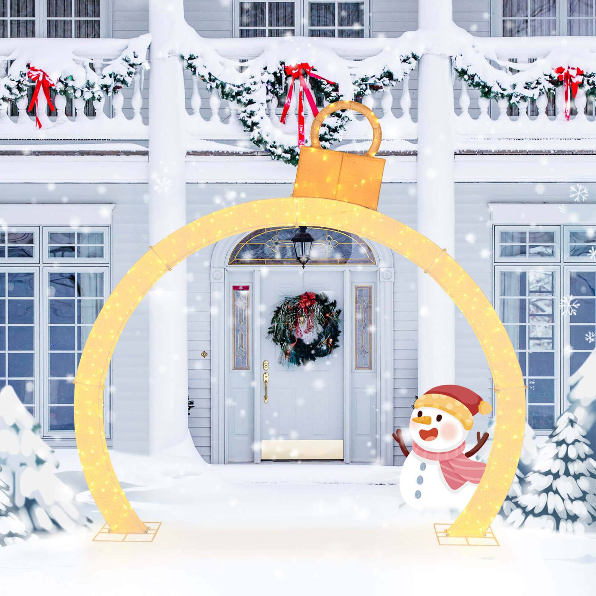 Costway 10.5 ft Christmas Pre Lit Arch with Ornament Cap 300 Warm White ...