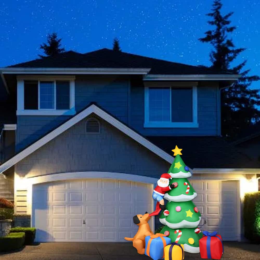 BreeBe - 7FT Lighted Inflatable Christmas Tree Decoration with Santa Claus and Built-In LED Lights - Green