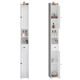 Hirose Alice - Narrow Storage Cabinet With Shelves Tall 2 Doors And 1 Drawer Cupboard For Small Spaces designed newly - White