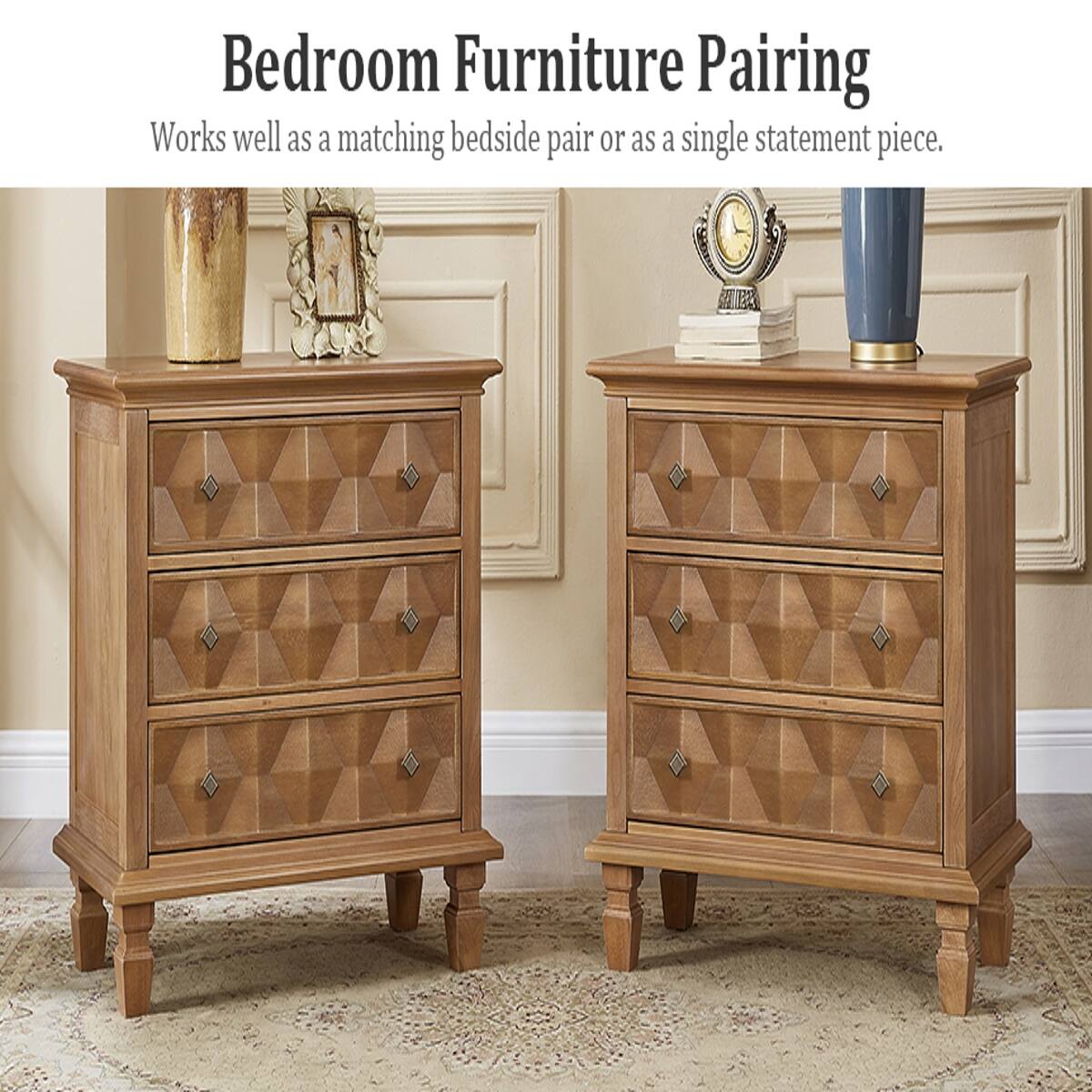 Bedroom Furniture Pairing  
Works well as a matching bedside pair or as a single statement piece.