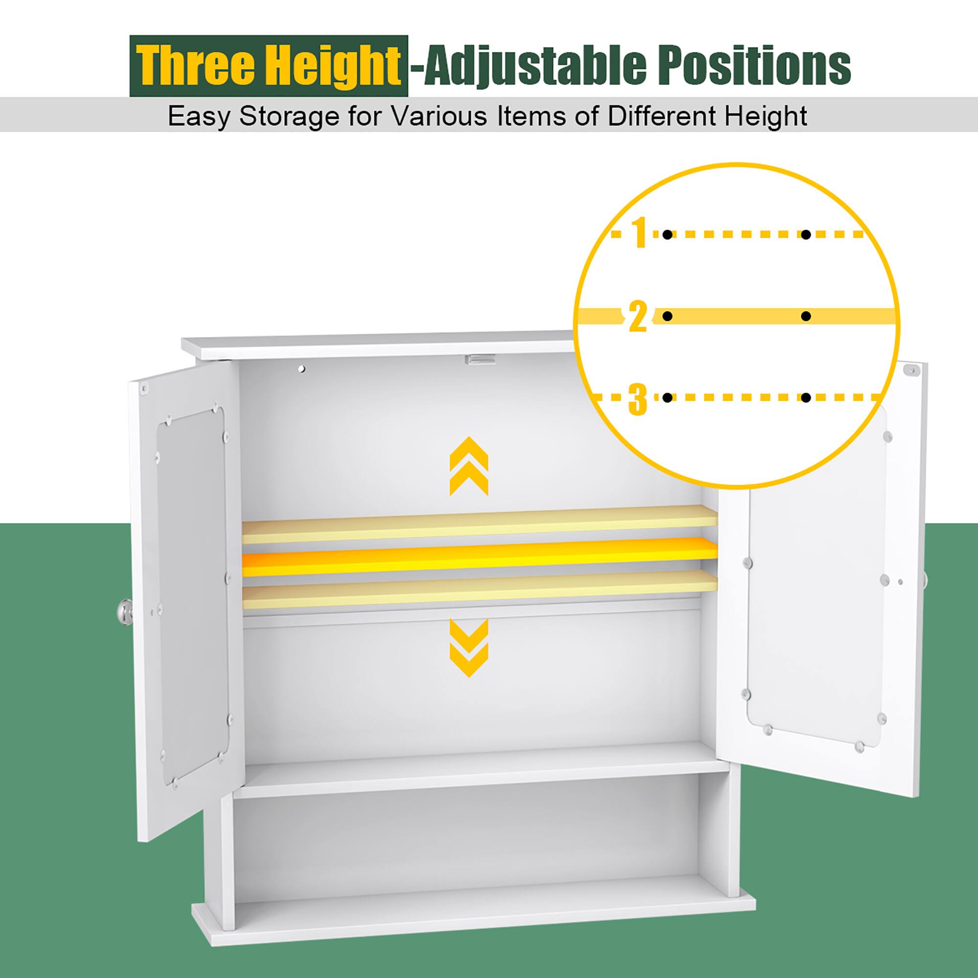 Three Height-Adjustable Positions  
Easy Storage for Various Items of Different Height  

1  
2  
3