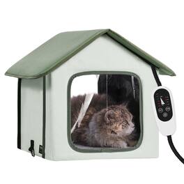 VEVOR - Heated Cat House, Outdoor Kitty Shelter with Adjustable Temperature and Timer, 600D Oxford Cloth Foldable Cat Shelter
