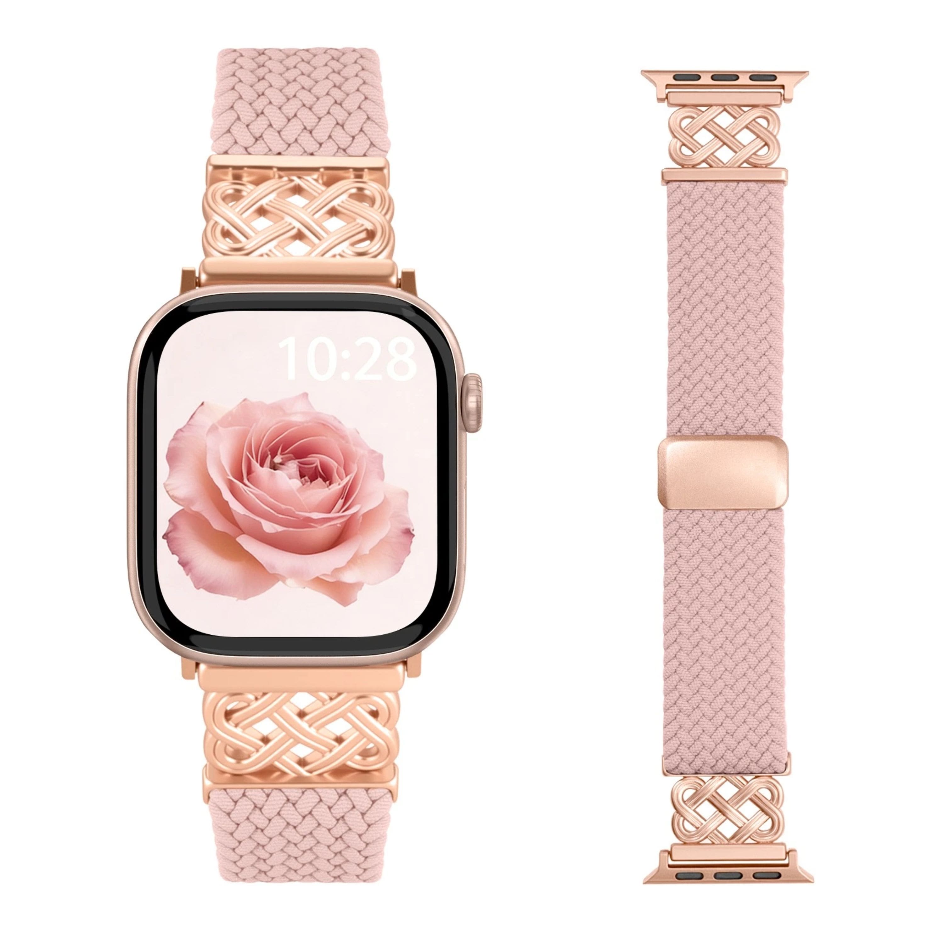 Kitcheniva - Magnetic Braided Stretchy Band For Apple Watch Series 1-11 / iWatch SE (1-3) - Rose Pink