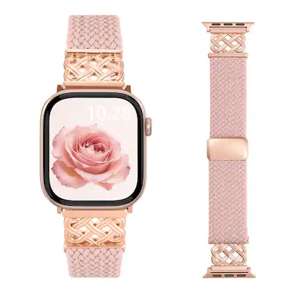 Front. Kitcheniva - Magnetic Braided Stretchy Band For Apple Watch Series 1-11 / iWatch SE (1-3) Rose Pink - Rose Pink.