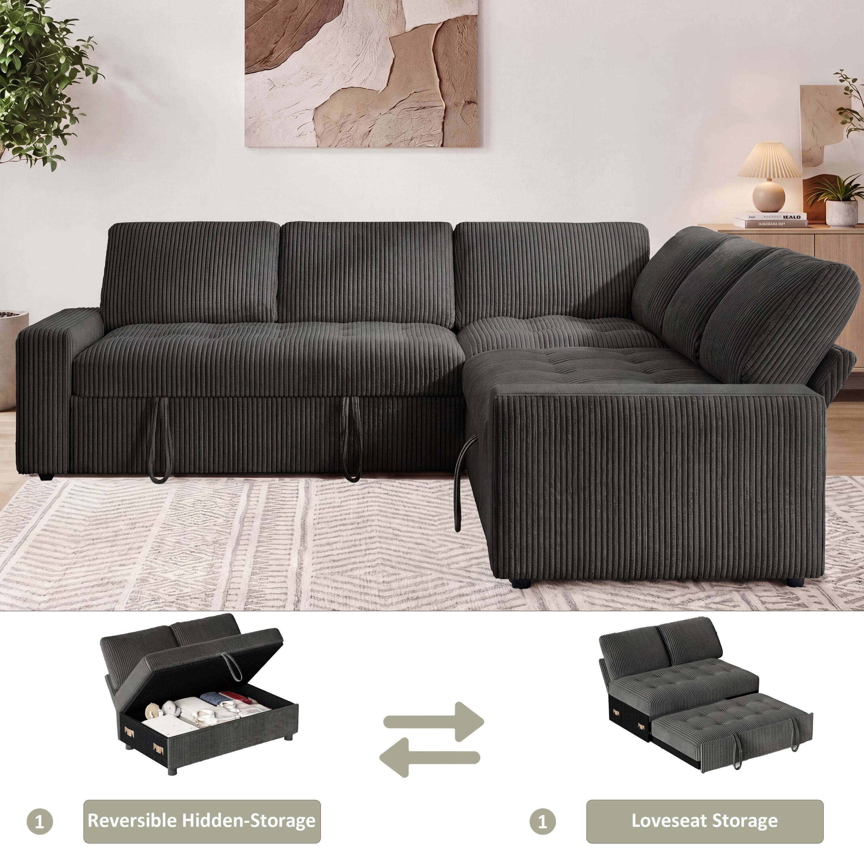 - Reversible Hidden-Storage
- Loveseat Storage