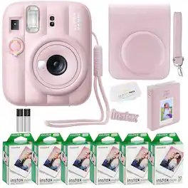 Bundle - Fujifilm - Instax Mini 13 Instant Camera 60 Photo Prints, Photo Album, Camera Case & Quality Photo Microfiber Cloth - Candy Pink