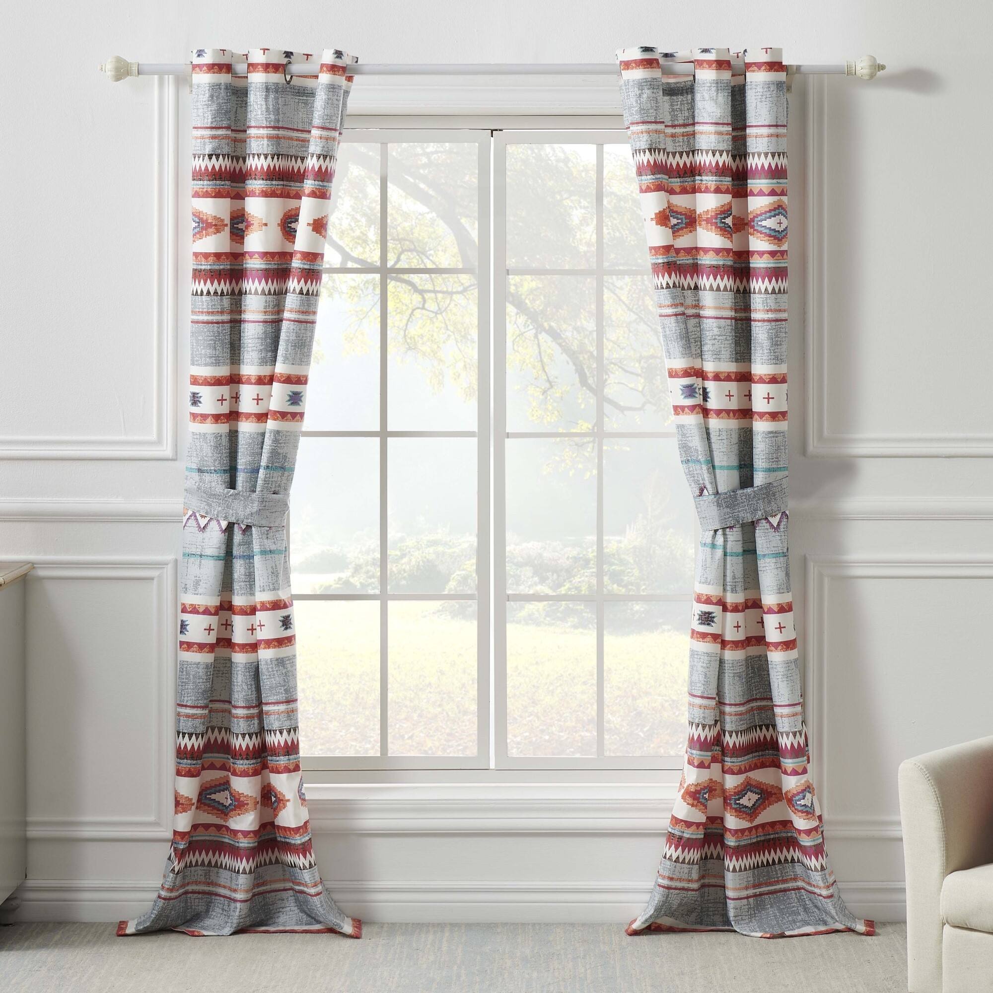Angle. Greenland Home Fashions - Kiva Western Boho Curtain Panels Tiebacks Pair 42" x 84" by Greenland Home Fashion - Stone.