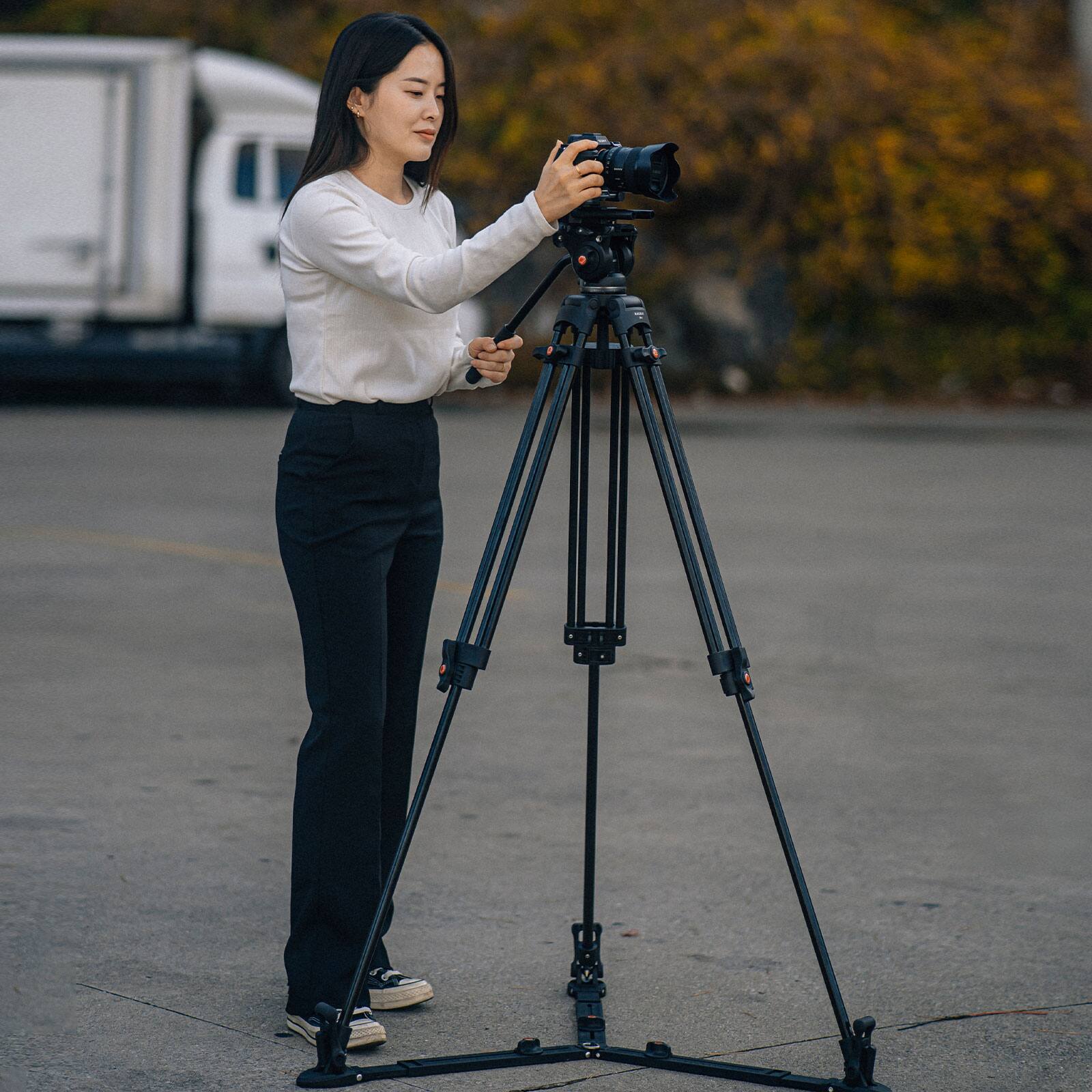 Alt View 3. RAUBAY - 69" Fluid Head Video Camera Tripod DV-2  Video Tripod System with Ground Spreader Heavy Duty Camera Stand - Black.