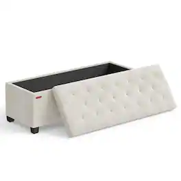 Songmics Home - Velvet Storage Ottoman Bench, Foot Rest with Legs, End of Bed Bench, Storage Chest, Load up to 660 lb - Cream White