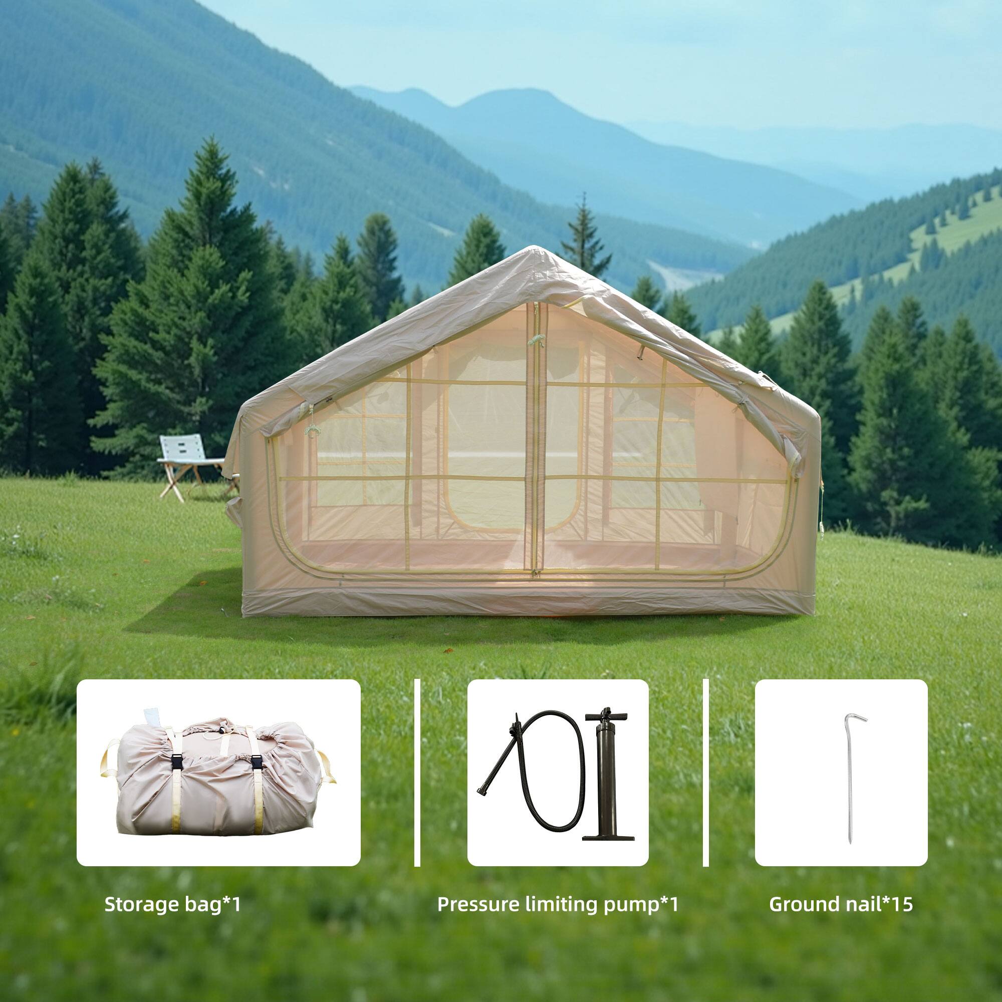 Storage bag*1  
Pressure limiting pump*1  
Ground nail*15