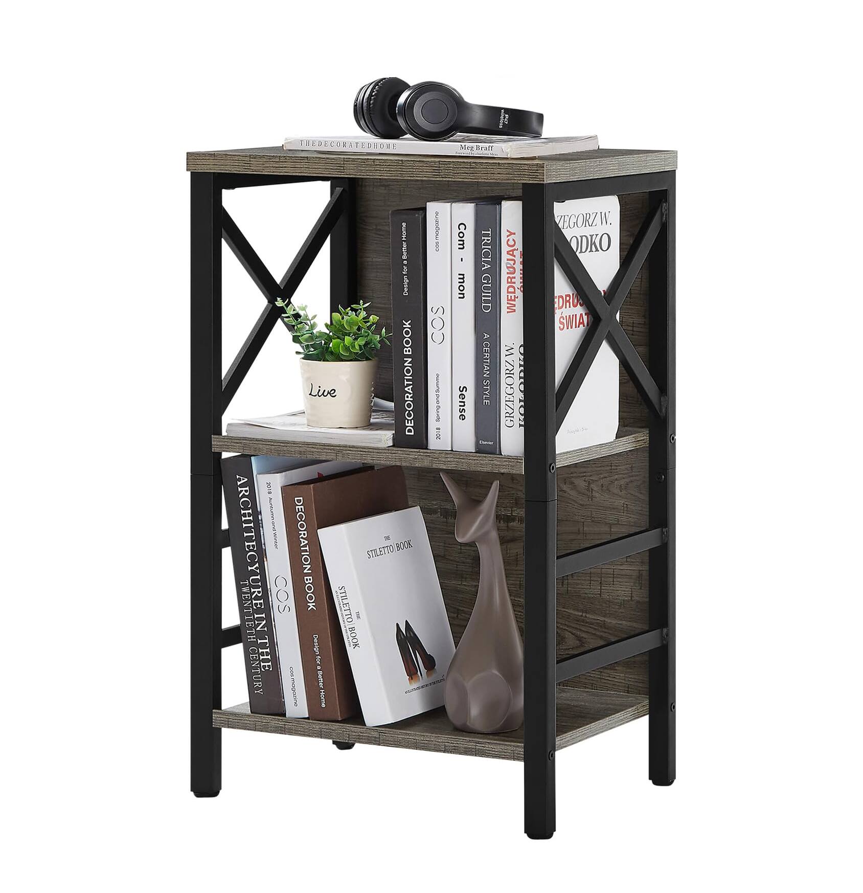 Sure, here is the corrected and grouped text from the image:

1. **Top Shelf:**
   - THE DECORATED HOME
   - Live

2. **Middle Shelf:**
   - ARCHITECTURE IN THE TWENTIETH CENTURY
   - TRICIA GUILD
   - CERTAIN STYLE
   - W. GRZEGORZ W. ODKO
   - EDUKACJA SWIAT
   - COMMON SENSE
   - TRICIA GUILD
   - CERTAIN STYLE
   - W. GRZEGORZ W. ODKO
   - EDUKACJA SWIAT

3. **Bottom Shelf:**
   - DECORATION BOOK
   - STILETTO BOOK
   - THE STILETTO BOOK
   - ARCHITECTURE IN THE TWENTIETH CENTURY
   - DECORATION BOOK
   - STILETTO BOOK
   - THE STILETTO BOOK