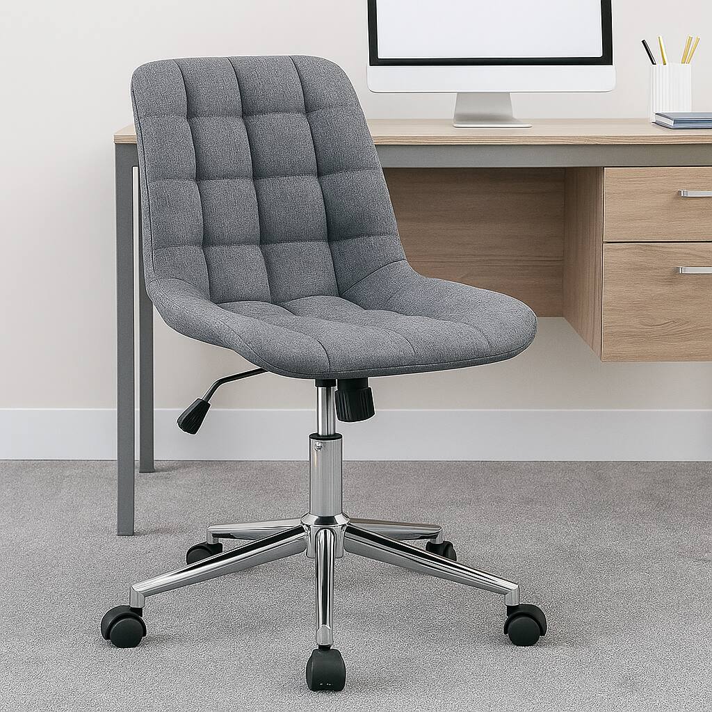 Front. Hivvago - Upholstered Armless Desk Chair with Adjustable Height and Rolling Base for Office - Grey.