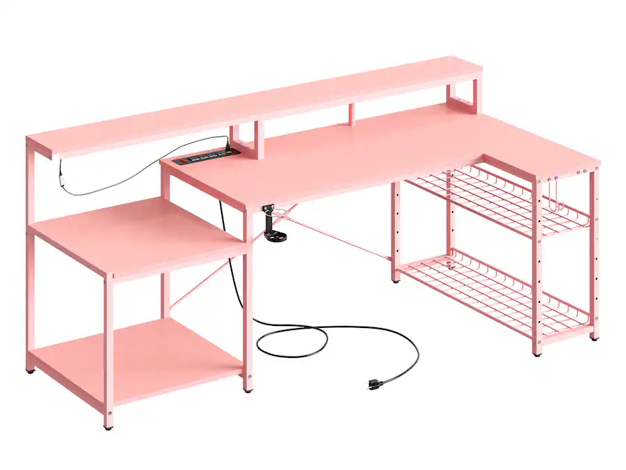 Pdcf Desk Bestier 71.5inch L Shaped Gaming Desk with Integrated LED Lighting and ...